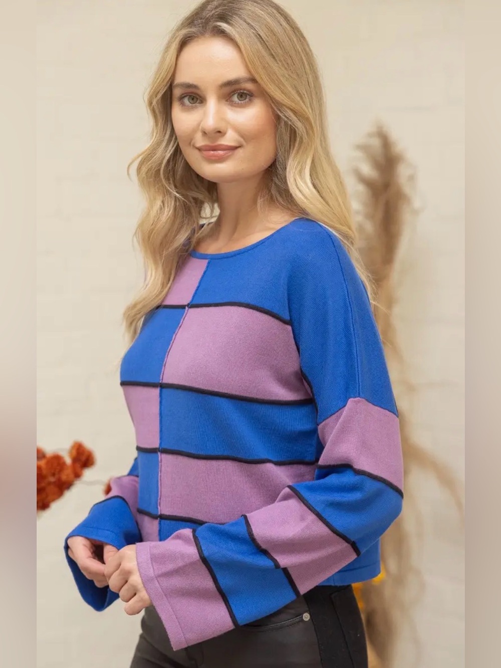Colorblock Blue & Lavender Women’s Knit Top